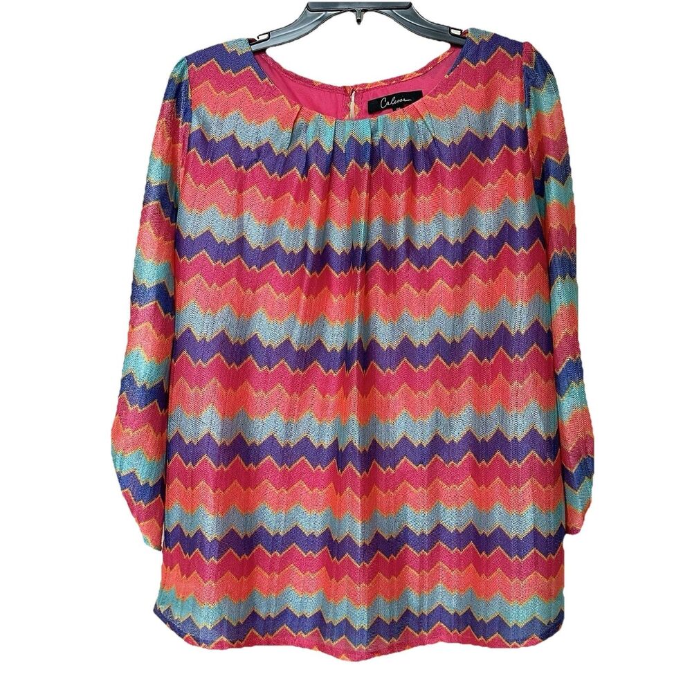 Calessa Top Women’s XL Popover Chevron Rainbow Colorful Western Spring Vibrant
